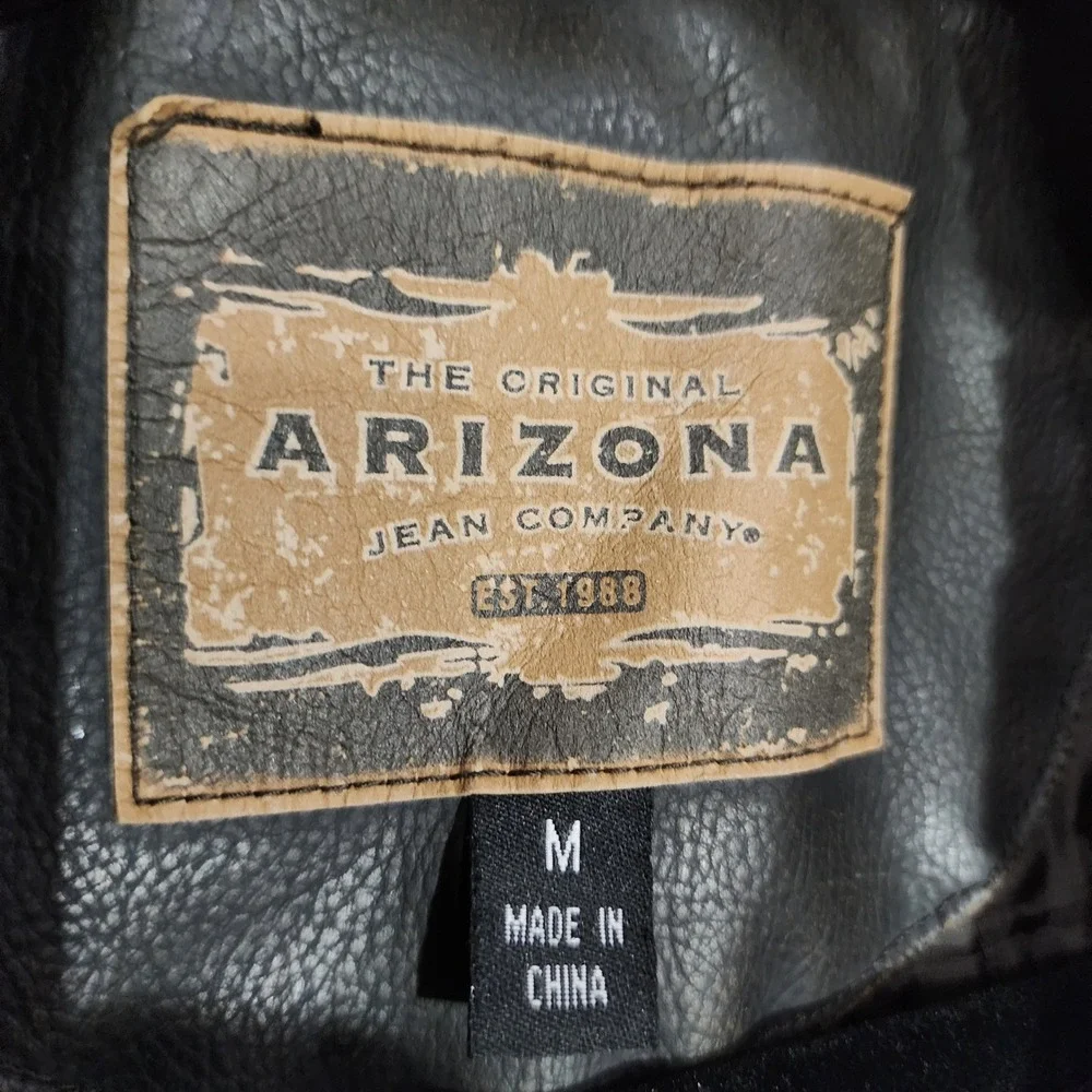 Arizona Jean Company Mens Black Faux Leather Sherpa Collar Bomber Jacket M y2k
